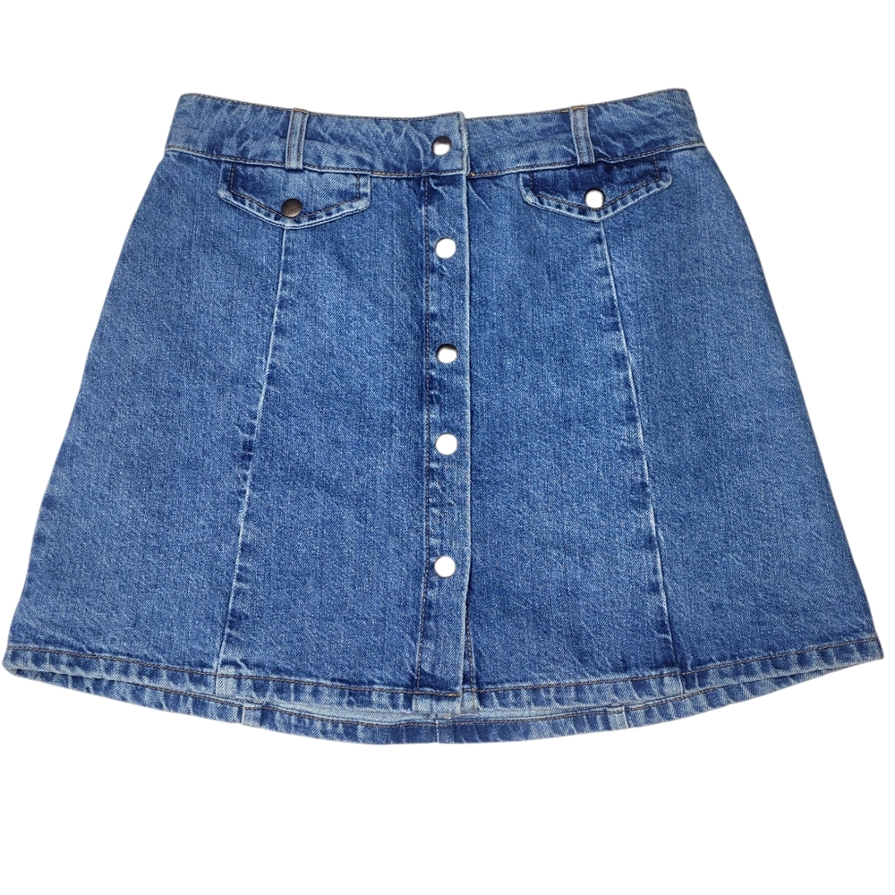 BDG Blue Denim Mini Skirt Medium Wrap Urban Outfitters Snap Up Y2K Vintage Style